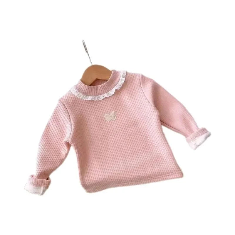 Toddler Baby Girl Velvet Warm Tops Children Turtleneck Butterfly Sweater Shirts 1-13Years Children Base Tops in Pink Beige 6 8 9 Viralgem Store