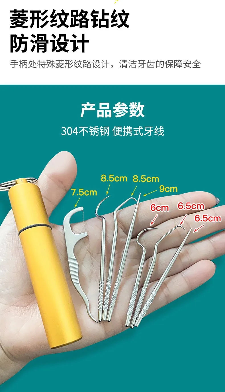 1Set Toothpick Set Metal Stainless Steel Oral Cleaning Tooth Flossing Portable Toothpick Floss Teeth Cleaner with Storage Tube