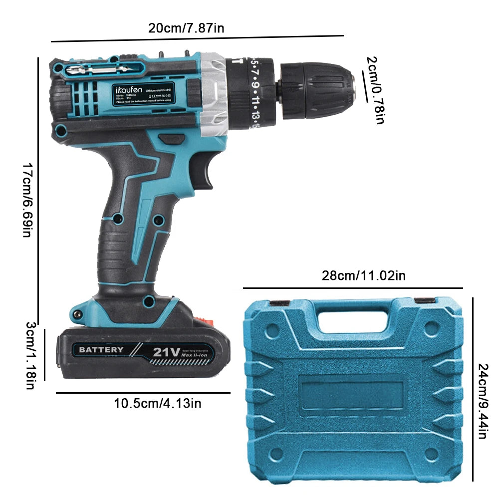 21V Cordless Drill Electric Screwdriver Mini Wireless Power Driver Lithium-Ion Battery Home DIY Cordless Drill Set