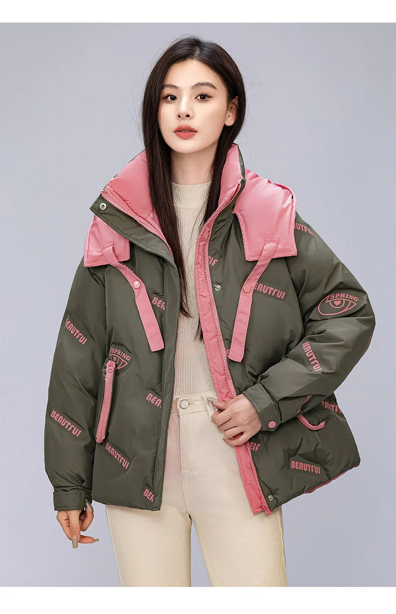 Women Pink Gothic Hoodies Parka 90s Vintage Jacket Overcoat Warm Thicken Coat Harajuku Padded Jacket Clothes Winter Autumn 2024