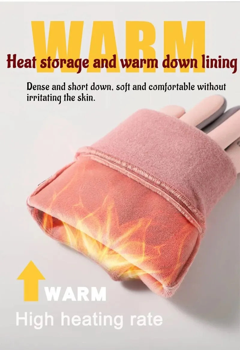 Womens Autumn and Winter Sports Warm Gloves Waterproof and Anti Slip Cycling Gloves Wind and Cold Resistant Outdoor Activity Glo