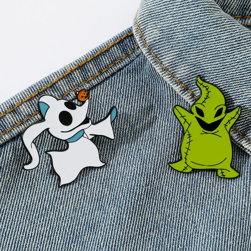 2 Pcs Cartoon The Nightmare Before Christmas Brooch Oogie Boogie Zero Enamel Metal Badge Jewelry Clothes Backpack Accessories