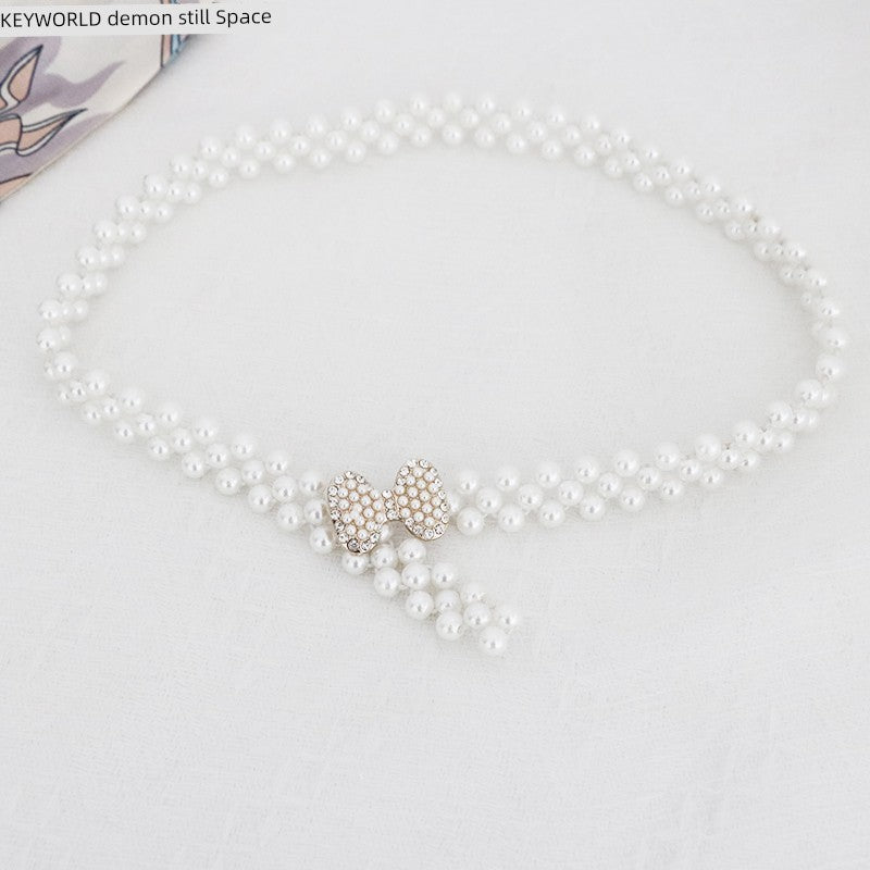 Women's Pearl Elastic Rhinestone Hanfu Waist Dress