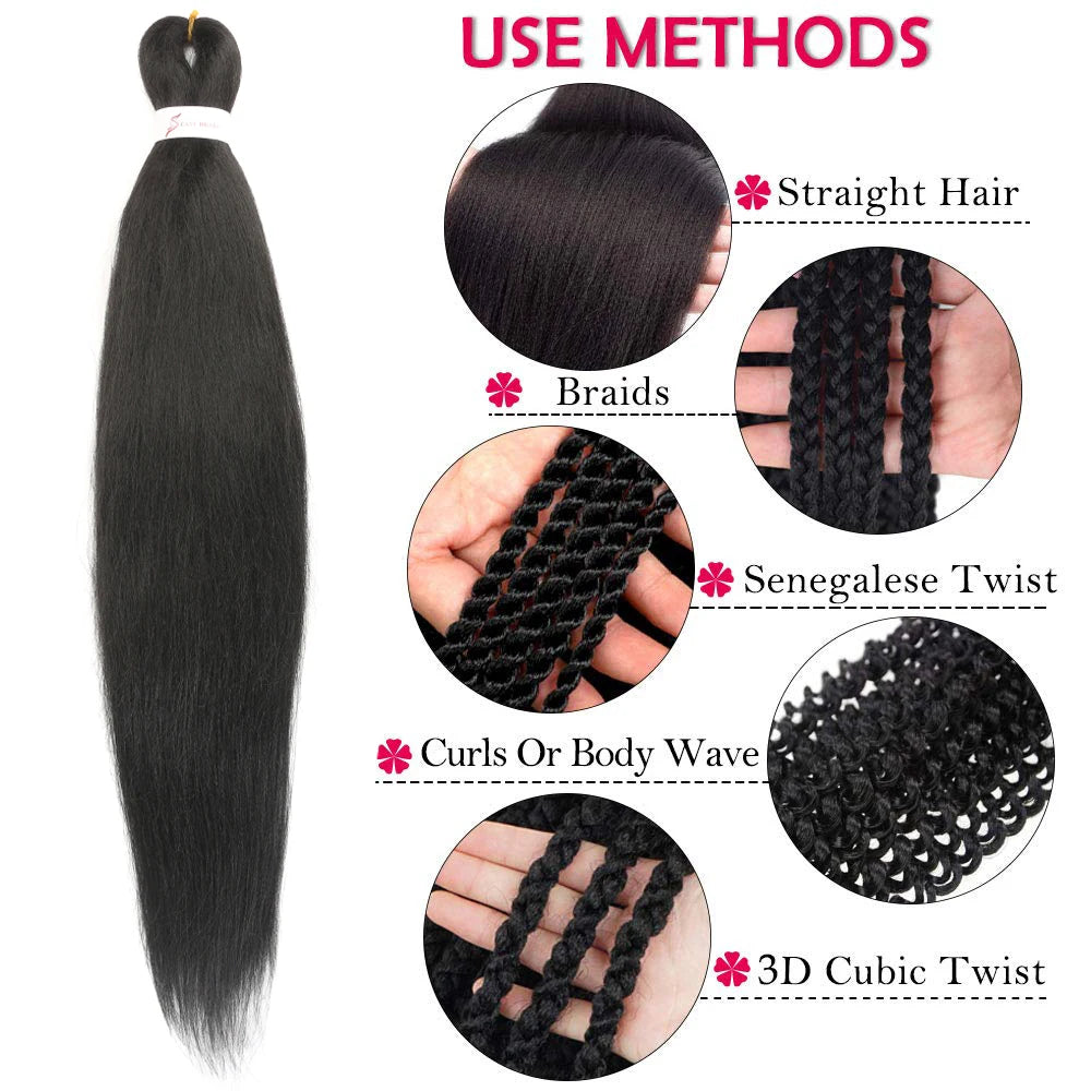 8 Packs Pre Stretched Braiding Hair 30in/26in/20in Xpression Braids Extensions Black Color Synthetic Expression Hair for Braids