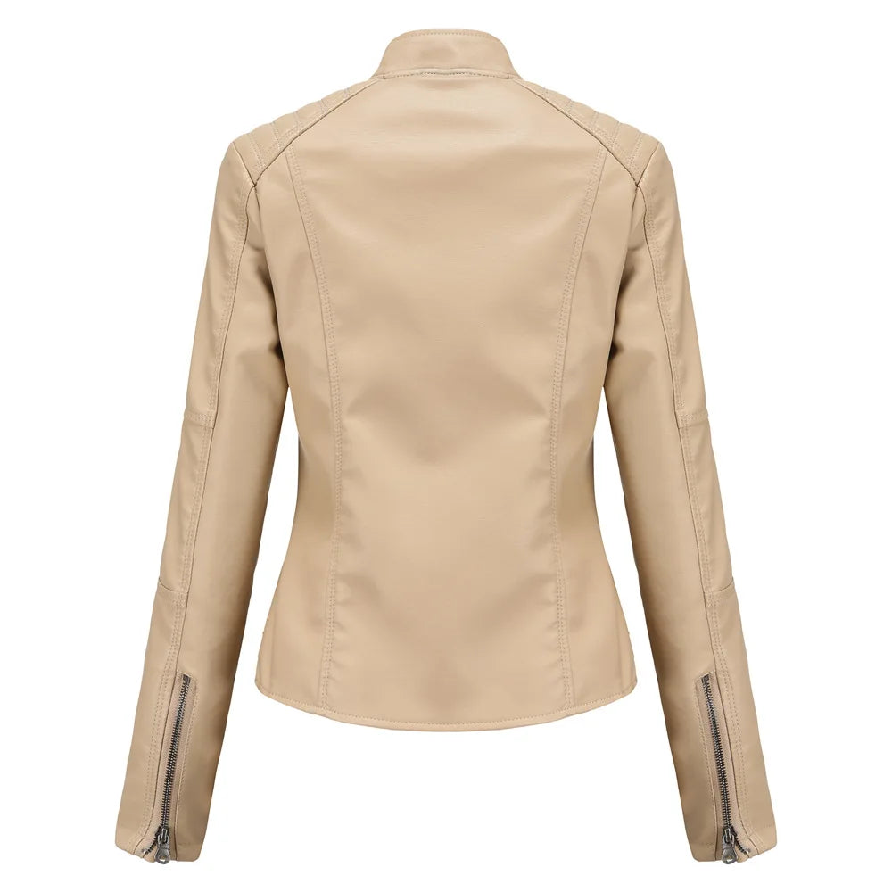 Women Moto Biker Zipper Jacket 2024 Faux Leather Jacket Women Spring Autumn Coat Black Brown Red Purple Navy Coffee Black XS 4XL Viralgem Store