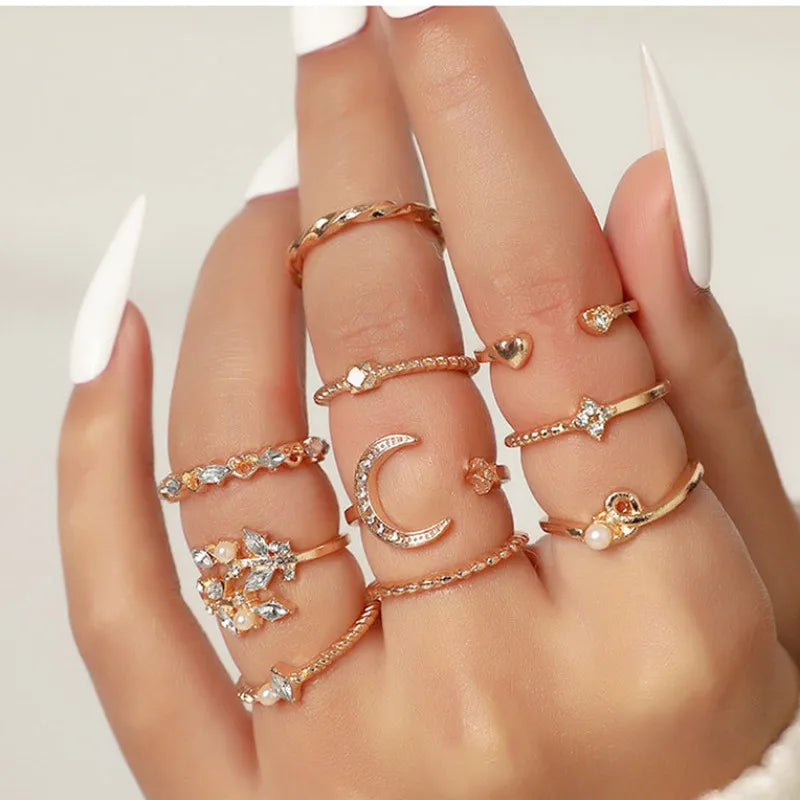 10PCS Set Fashion Rings for Women Vintage Gold Plated Finger Ring Party Jewelry Viralgem Store