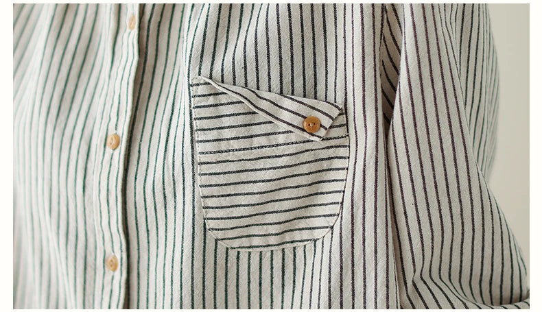 Women Long Sleeve Casual Shirt New Arrival 2024 Spring Korean Style Vintage Striped Loose Female Basics Cotton Tops Shirts B3254