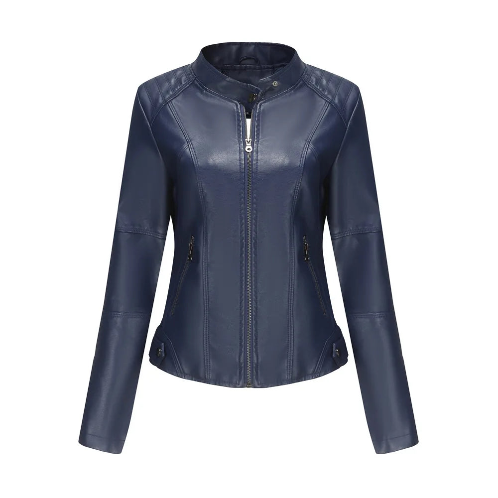 Women Moto Biker Zipper Jacket 2024 Faux Leather Jacket Women Spring Autumn Coat Black Brown Red Purple Navy Coffee Black XS 4XL Viralgem Store