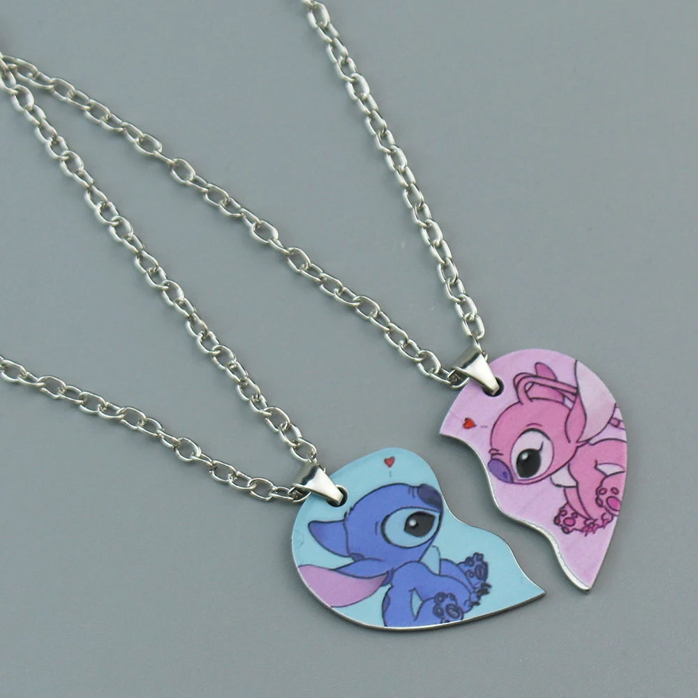 1pair Cute Lilo and Stitch Stainless Steels Pendant Necklace Kawaii Stitch Neck Chain for Man Accessories Gifts