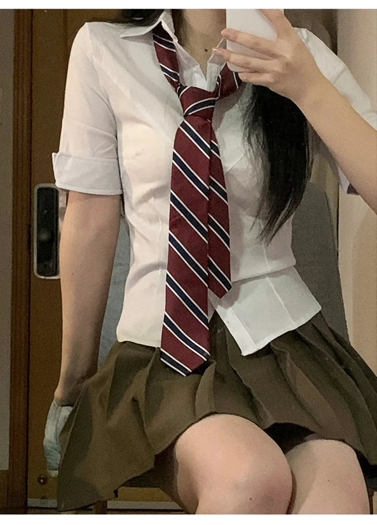 V Neck White Blouses Women Japan Korean Fashion Shirt Chic Harajuku Preppy Elegant Casual JK Slim Bandage Y2k Blusas Cute Tops