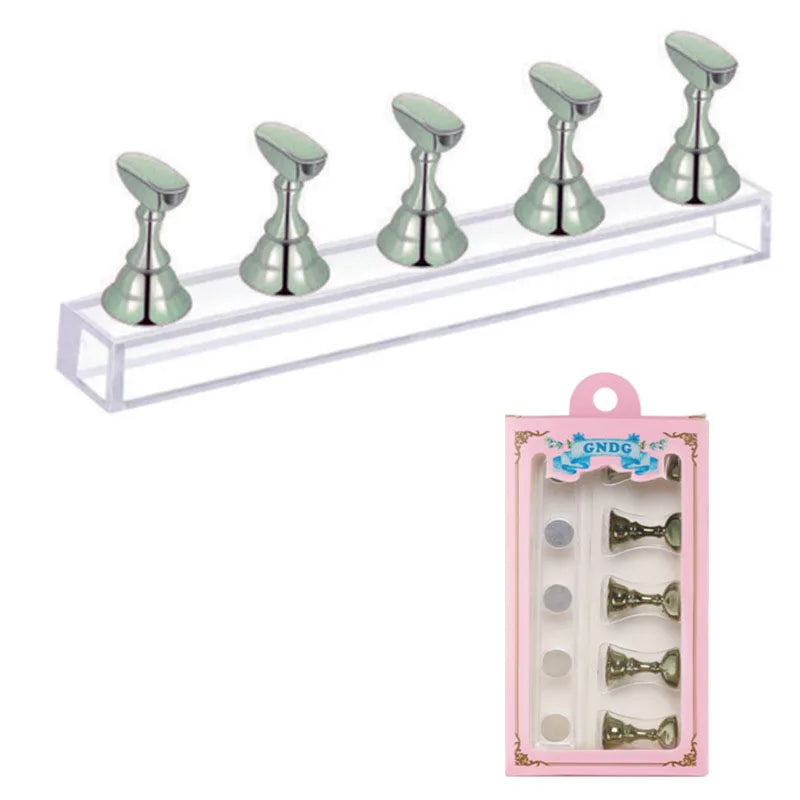 Acrylic nail practice stand, magnetic nail tip art display stand, nail enhancement tool with reusable adhesive putty clay, used