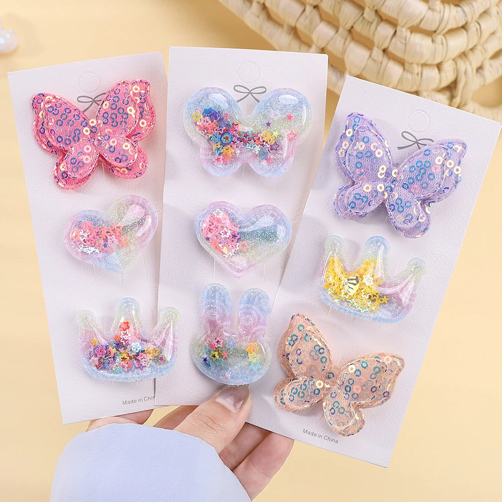 3/6pcs Children's Cartoon Hair Clip Set Rabbit Crown Flow Sofa Clip Sequin Butterfly Hairgripes Lovely Girls Hairpins Headwear