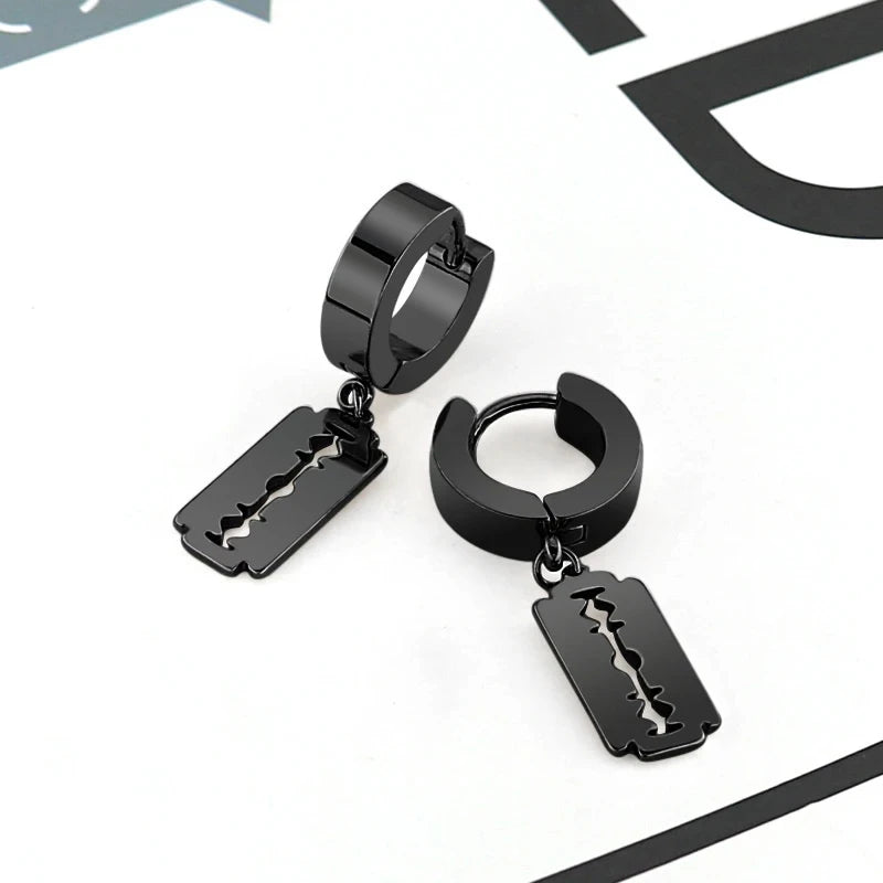 2pc Stainless Steel Cross Ear Earrings for Men and Women Punk Black Cartilage Earrings Round Street Hip Hop Rock Jewelry Gifts