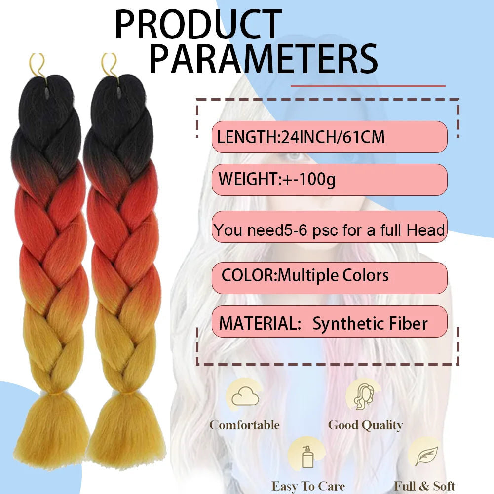 24 Inches DIY Jumbo Braiding Hair Synthetic Hair Extensions Afro Ombre Crochet Braid Hair Wholesale For Women Viralgem Store