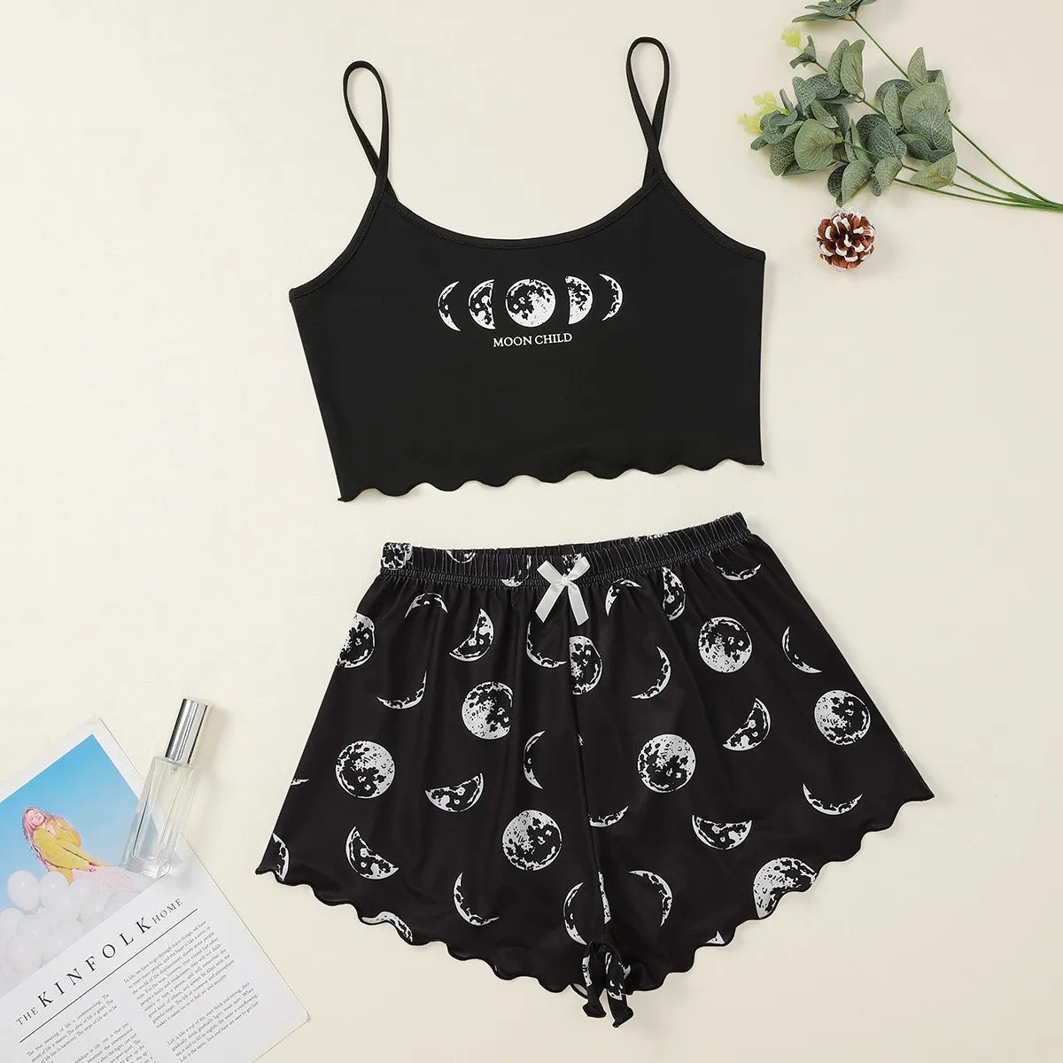 Women Pajamas Sleepwear Pajama Set Sports Camisole and Shorts Pink Black Moon and Planet Print Summer Comfortable Casual Suit Viralgem Store