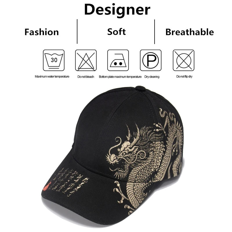2024 New Unisex Golden Dragon Printing Snapback Baseball Caps Spring and Autumn Outdoor Adjustable Casual Hats Sunscreen Hat