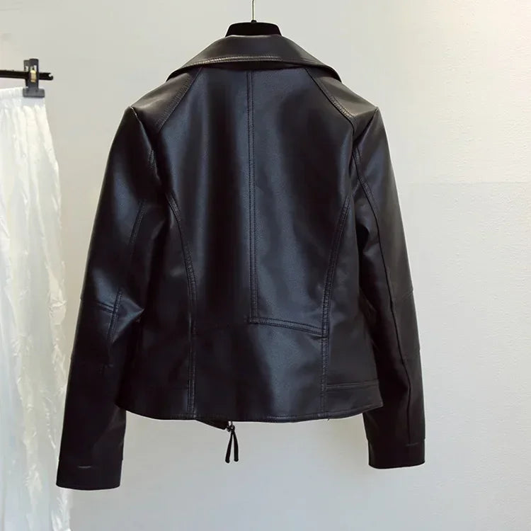 Spring Autumn Vintage Faux Leather Jacket Women Brown Moto Biker  Leather Coats Casual Street Wear Zipper PU Basic Outwear