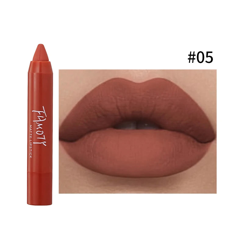 12 Colors Matte Lipstick Pen Waterproof Velvet Nude Lipstick Pencil Sexy Red Brown Pigments Lips Makeup Long Lasting Lip Tint