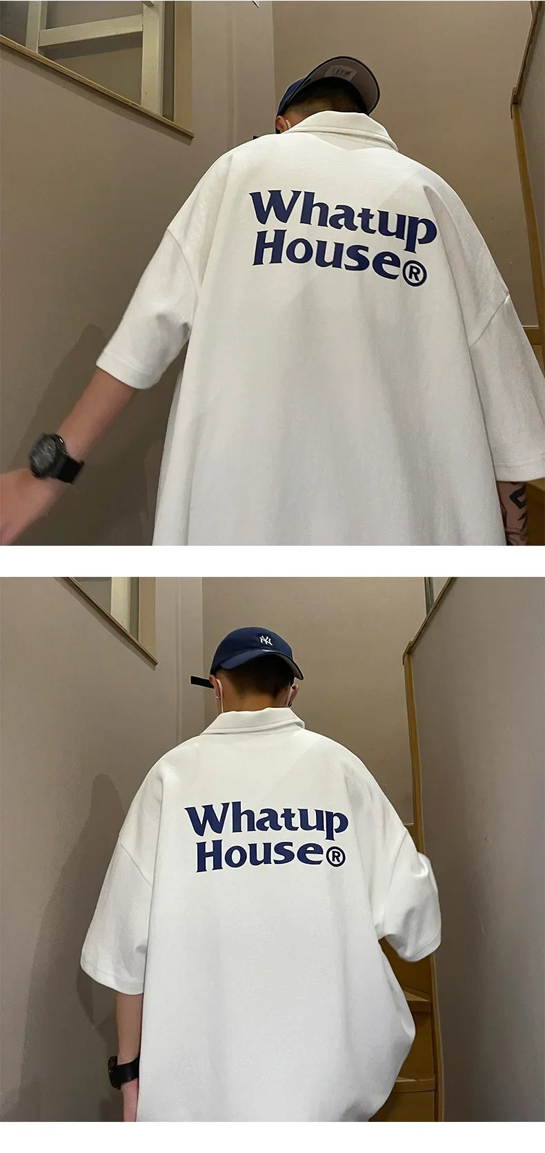 Trendy Polo Shirt Loose Fit Casual Men's Lapel Top Hk Style Hip Hop Short Sleeve T-shirt Fashion Outerwear