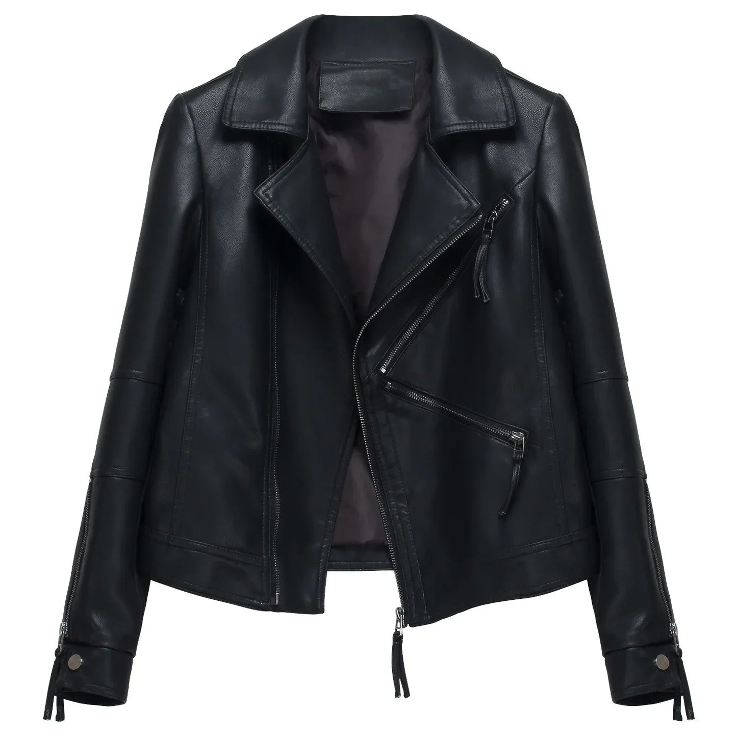 Spring Autumn Vintage Faux Leather Jacket Women Brown Moto Biker  Leather Coats Casual Street Wear Zipper PU Basic Outwear