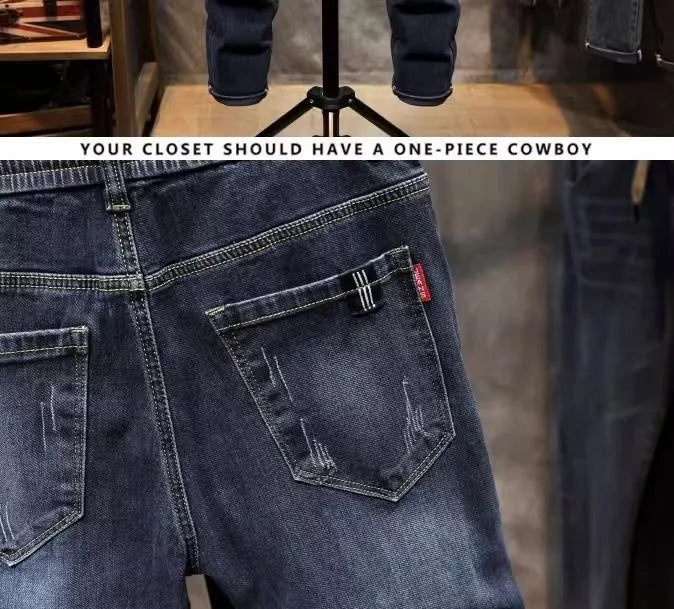 2025 Spring and Autumn New Fashion Trend Elastic Straight Leg Jeans Men's Casual Loose Comfortable High Quality Denim Pants 36
