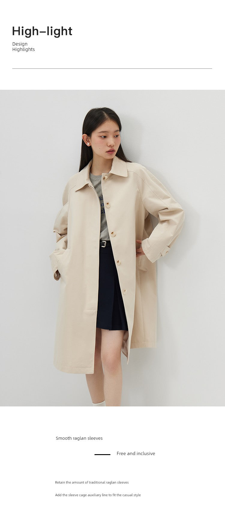 Ziqiao K-style Lapel Mid-Length Raglan Sleeve Trench Coat Viralgem Store