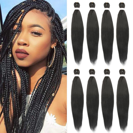 8 Packs Pre Stretched Braiding Hair 30in/26in/20in Xpression Braids Extensions Black Color Synthetic Expression Hair for Braids