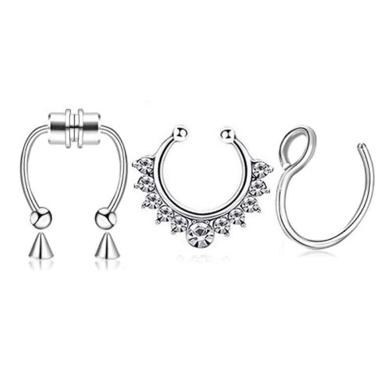 3Pcs Fake Nose Ring Magnetic Septum Ring Fake Nose Ring Hoop Stainless Steel Horseshoe Clip On Nose Ring No-Pierced Septum Ring