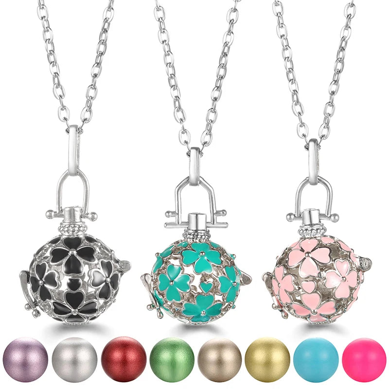 United States Chime Music Ball Woman Caller Essential Oil Necklace Perfume Diffuser Color Footprint Pendant Aromatherapy Jewelry