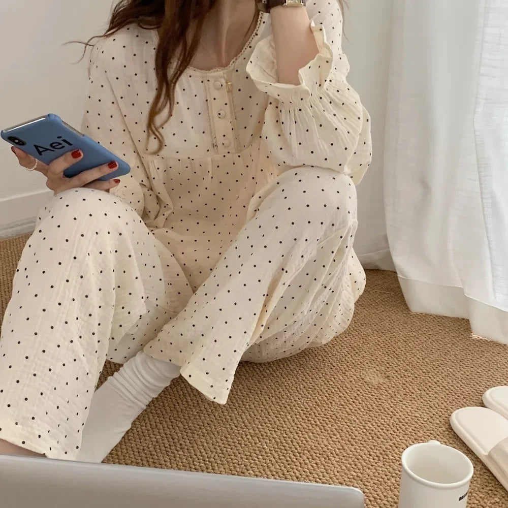 Women's New Pajamas Homewear Suit Spring and Fall Korean Version of the Long-Sleeved Long Pants Thin Section Loose Homewear Suit Viralgem Store