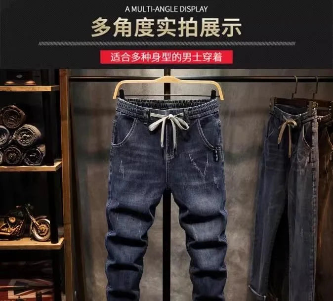 2025 Spring and Autumn New Fashion Trend Elastic Straight Leg Jeans Men's Casual Loose Comfortable High Quality Denim Pants 36