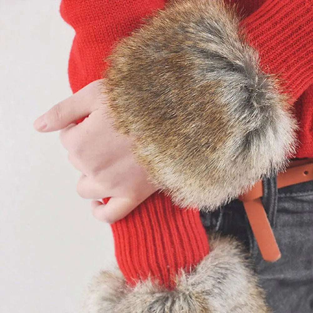 Women Fashion Winter Warm Faux Fur Elastic Wrist Slap On Cuffs Ladies Solid Color Arm Warmer Plush Wrist Protector Viralgem Store