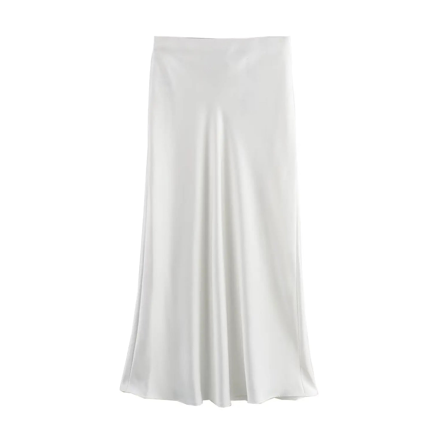 2024 New Women's European And American Style Fashion Silk Satin Texture High Waist Skirt Street Style Elegant Mid-length Skirt