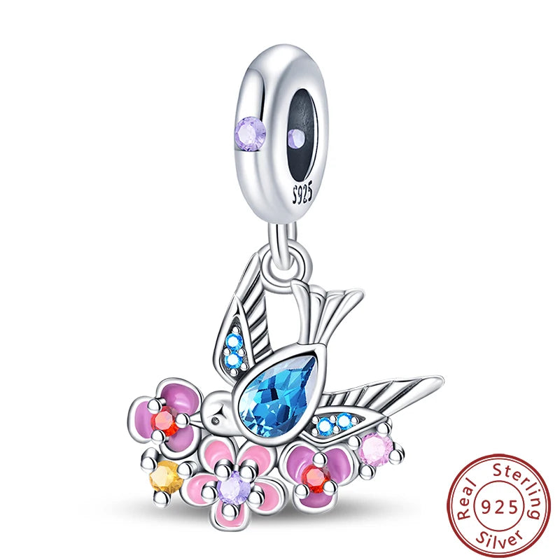 100% 925 Silver Parrot Hummingbird Owl Birds Fashion Design Charms Beads 3mm DIY Fine Jewelry Gifts Making Viralgem Store