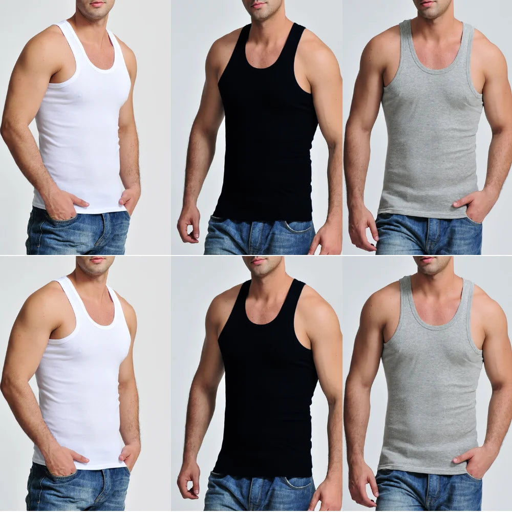 3Pcs Tank Top Casual Men Bodybuilding Clothing Fitness Mens Sleeveless Gyms Vests Cotton Singlets Muscle Tops Plus Size XXXL 4XL