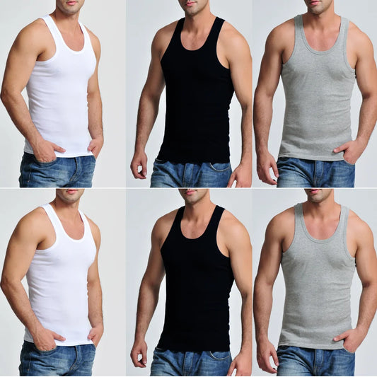 3Pcs Tank Top Casual Men Bodybuilding Clothing Fitness Mens Sleeveless Gyms Vests Cotton Singlets Muscle Tops Plus Size XXXL 4XL