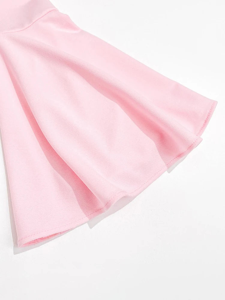 TWOTWINSTYLE Solid Appliques Folds Dresses For Women Half High Collar Flare Sleeve Tunic Long Dress Female Fashion Clothing New Viralgem Store