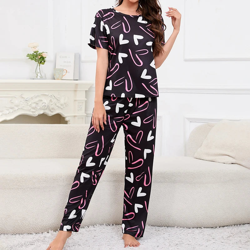 3-Piece Women's Checkered Printing Pajamas Set Soft & Comfy Crew Neck Tee Elastic Shorts & Lounge Pants Sleepwear Home Clothing