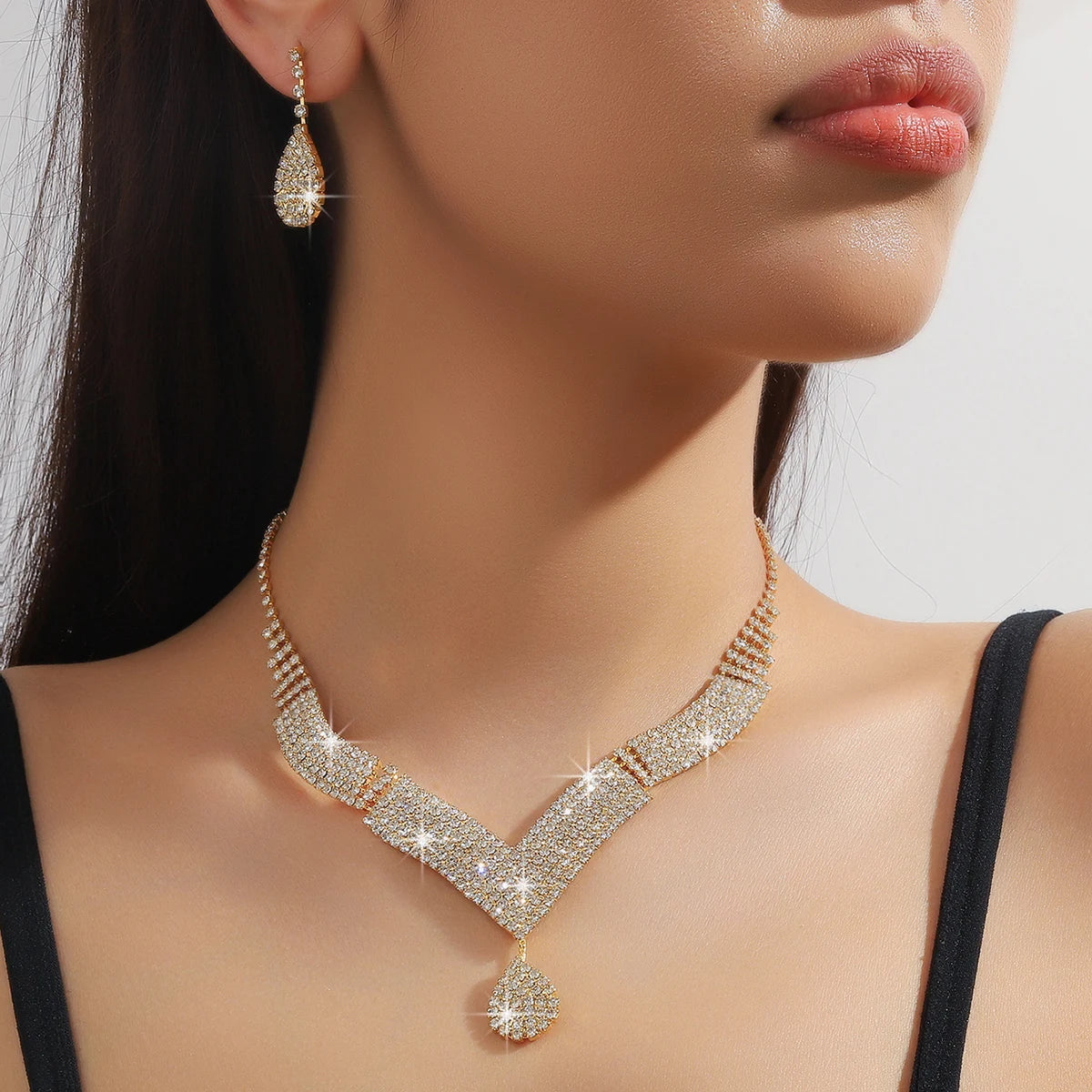 3pcs fashionable rhinestones, water droplets, necklaces, earrings, jewelry sets, women's wedding accessories Viralgem Store