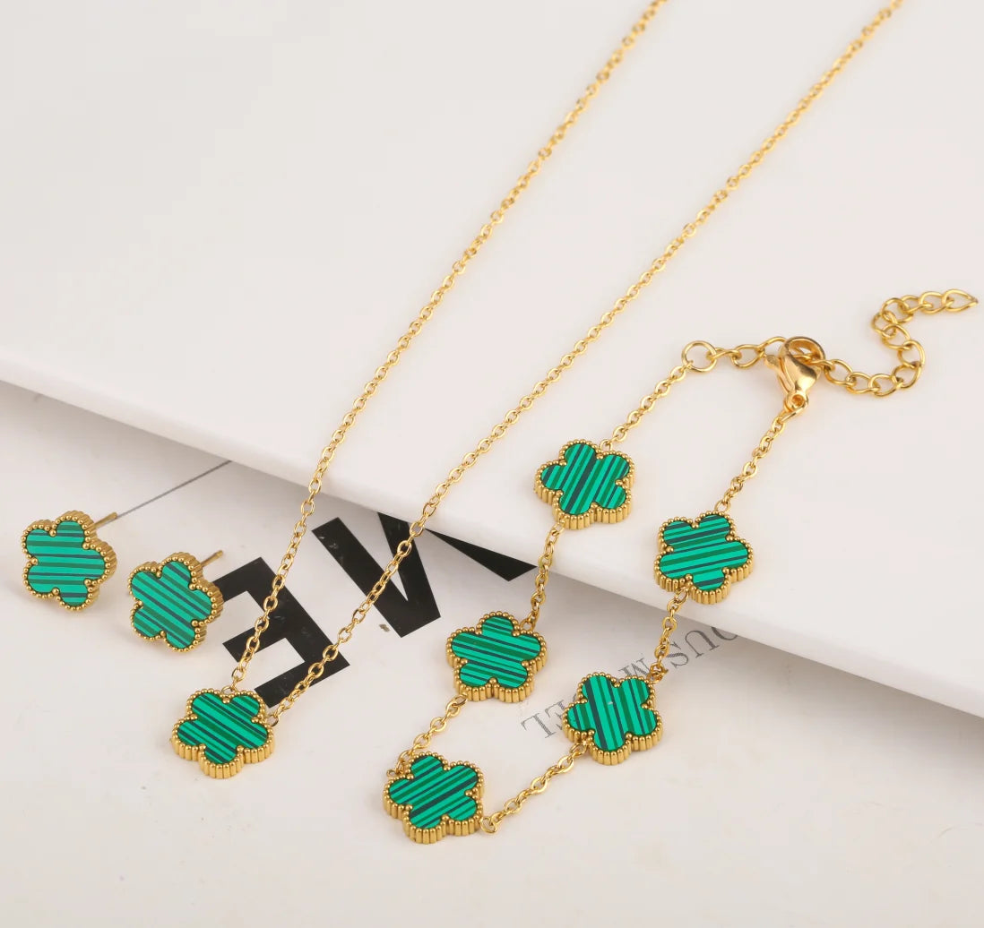 Stainless Steel Non Fading Minimalist Creative Plant Live Leaf Petal Flower Pendant Necklace Earrings Bracelet Jewelry Set Viralgem Store