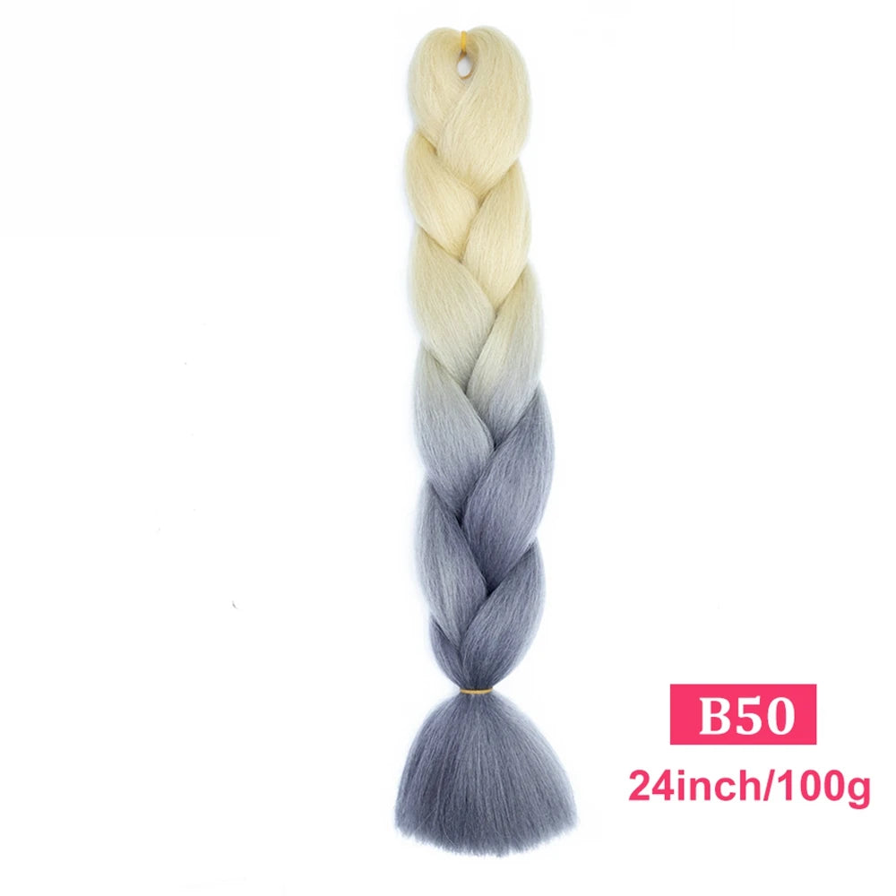 24inch Synthetic Long Braiding Hair Pre Strethced Colorful Ombre Brown Blonde Crochet Jumbo Braids Hair Extensions For Women