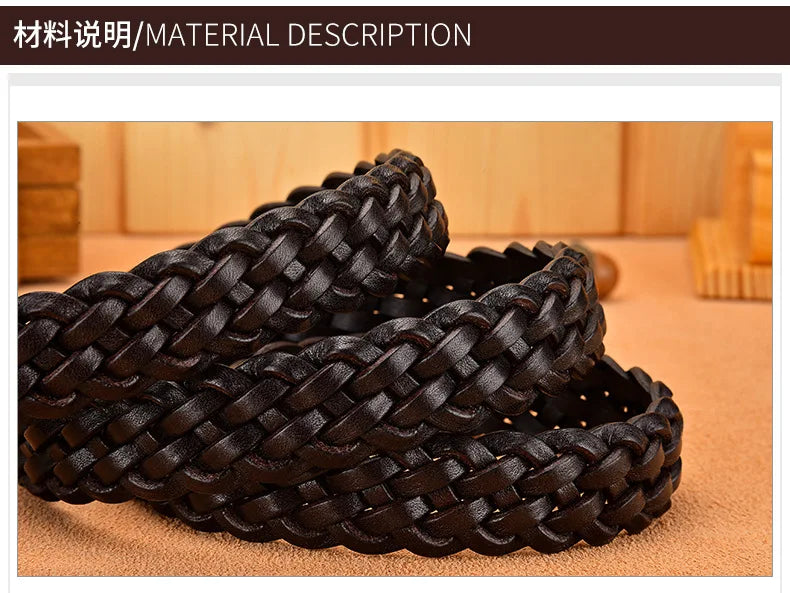 2023 Women Casual Luxury New Style Width 2.5cm  Woven Belt Needle Buckle Real Leather Head Layer Cowhide Handmade Decorative