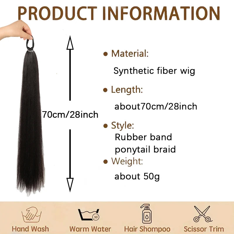 Women's Yaki long straight synthetic boxing braid, ponytail rubber band hair loop easy to wear suitable for all girls Viralgem Store