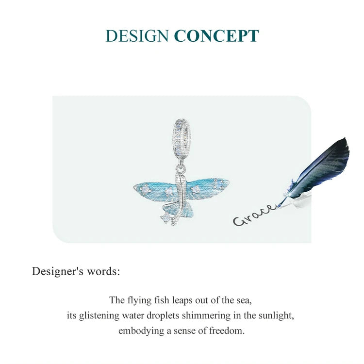 WOSTU 925 Sterling Silver Magical Flying Fish Pendants Blue Ocean Whale Bead Fit Original Bracelet DIY Charms Jewelry Making