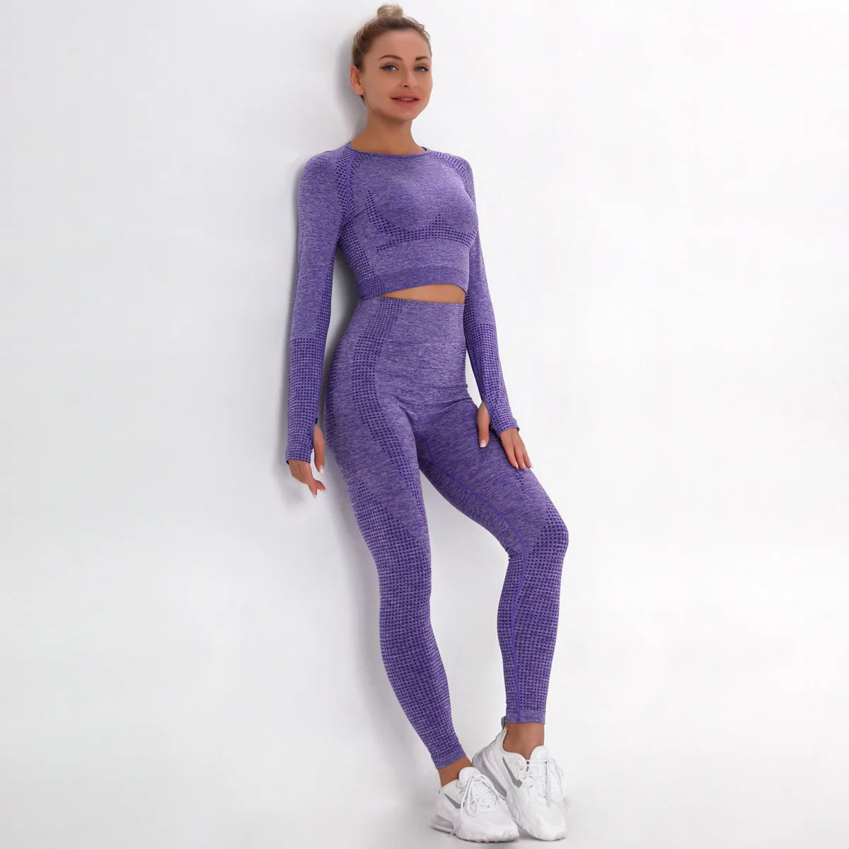 Women Seamless Gym Set Long Sleeve Top High Waist Belly Control Sport Leggings Gym Clothes Seamless Sport Suit Sexy Booty Girls Viralgem Store