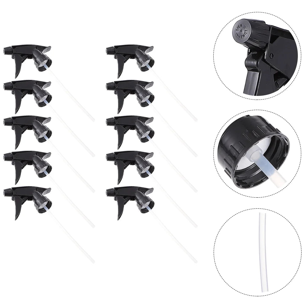 10 PCS Spray Bottle Nozzle Trigger Nozzles Plastic Heads Sprayer Black Top Replacement Watering Paint Jacket Mist