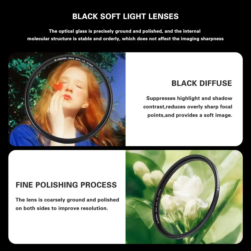1/4 Black Soft Camera Lens Filters Shoot Beautiful Portrait Filters Filters for 49mm-82mm Canon Nikon Sony Camera Lenses