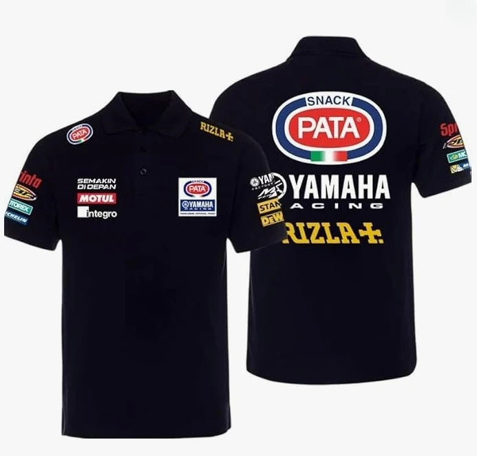 Yamaha men's cotton polo shirt print 2025 summer motorcycle style short-sleeved polo shirt street casual motorcycle T-shirt