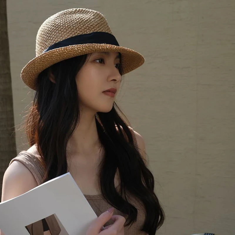 XL Large Size 61cm Panama Straw Hat for Woman and Man Foldable Straw Woven Sun Hat UPF 50+ Uv Sun Protection Shading Summer  Hat