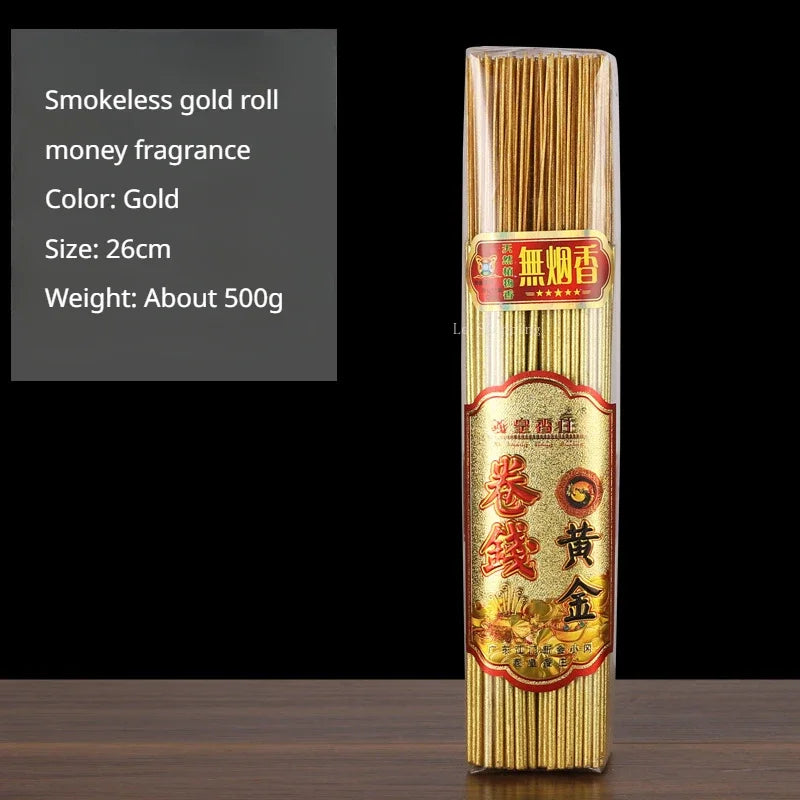 500g Smokeless Thread Incense Gold Roll Money Bamboo Incense Home Worship God of Wealth Incense To Purify The Air Aromatherapy